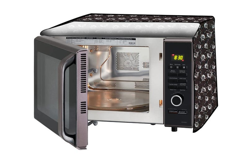 The Furnishing Tree The Furnishing Tree Microwave Oven Cover full closure PVC suitable for all major brands for size LxWxH 19x21x13 in inches Floral Pattern Dark Brown 