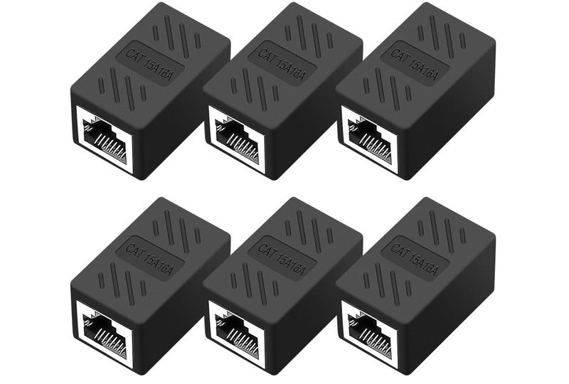 QINGLER RJ45 Cat6 Coupler Ethernet Extender Connector, 6 Pack in Line Coupler for cat7 cat6 cat5e cat5 Ethernet Cable Extender Female to Female (Black) - Image 1