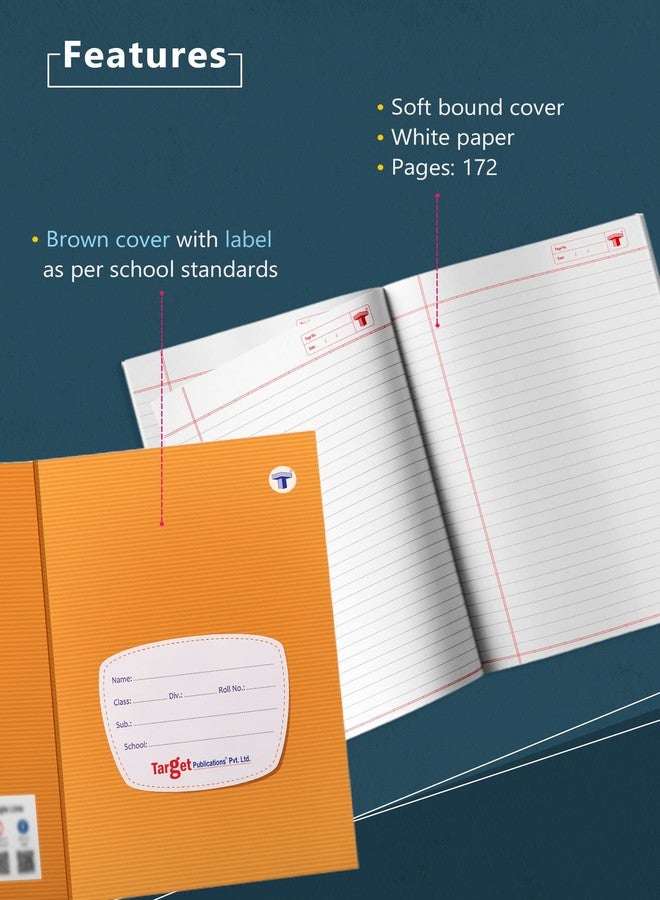 TARGET PUBLICATIONS Small Notebooks Single Line | 172 Ruled Pages | Soft Brown Cover | 17 cm x 27 cm Approx | Writing book with Page Numbers | Set of 6 Books | GSM 57 - Image 2