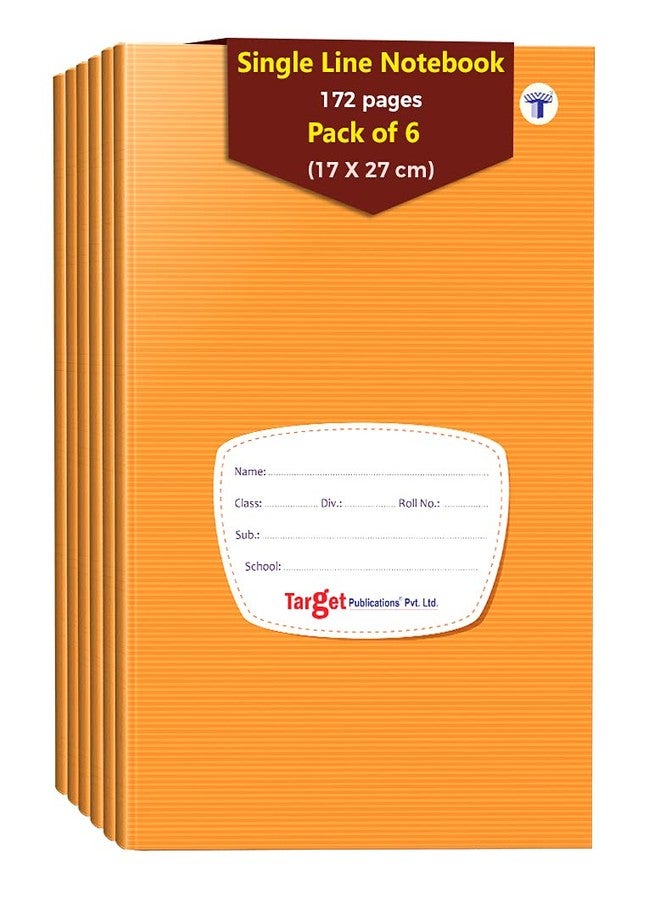 TARGET PUBLICATIONS Small Notebooks Single Line | 172 Ruled Pages | Soft Brown Cover | 17 cm x 27 cm Approx | Writing book with Page Numbers | Set of 6 Books | GSM 57 - Image 1
