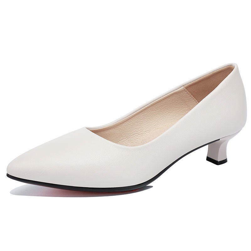 2024 Real Soft Leather Professional Shallow Mouth Temperament Comfortable Work Shoes Women'S 3-5Cm Middle Heel Chunky Leather Shoes - Image 1