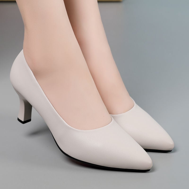 2024 Real Soft Leather Professional Shallow Mouth Temperament Comfortable Work Shoes Women'S 3-5Cm Middle Heel Chunky Leather Shoes - Image 2