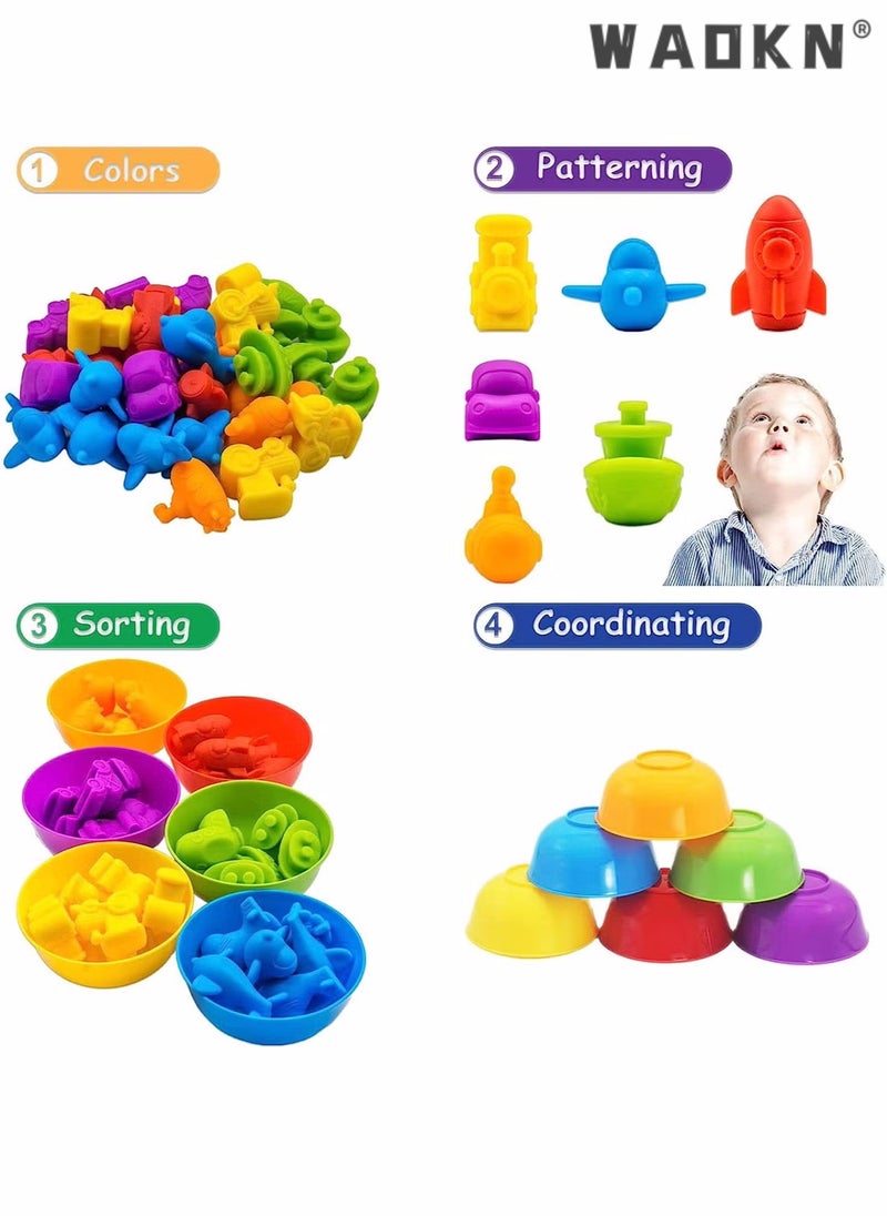 دبليو أيه أو كي أن لعبة مطابقة العد، ألعاب الفرز مع أكواب الفرز، تصنيف الألوان والتدريب الحسي، مجموعة ألعاب تعليمية لمرحلة ما قبل المدرسة، هدية للأطفال الصغار، الأولاد والبنات من سن 3 سنوات فما فوق (النقل) - Image 4
