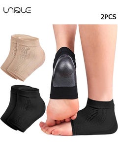 Unique Cracked Heel Treatment Repair Socks - 2 Pair of Premium Padded Compression Gel Sleeve/Sock for Dry Feet Treatment - Spa Moisturizing Heel Socks for Repairing (One Size fits Most)  - Image 1