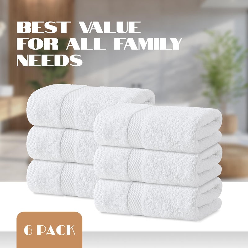 White Classic White Hand Towels Set for Bathroom, 6 Pack - Cotton Hand Towel Set for Gym, Kitchen and Spa, 16x27 Inches Soft Highly Absorbent Quick Dry Terry Salon Towels - Image 4