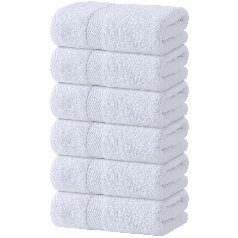 White Classic White Hand Towels Set for Bathroom, 6 Pack - Cotton Hand Towel Set for Gym, Kitchen and Spa, 16x27 Inches Soft Highly Absorbent Quick Dry Terry Salon Towels - Image 1