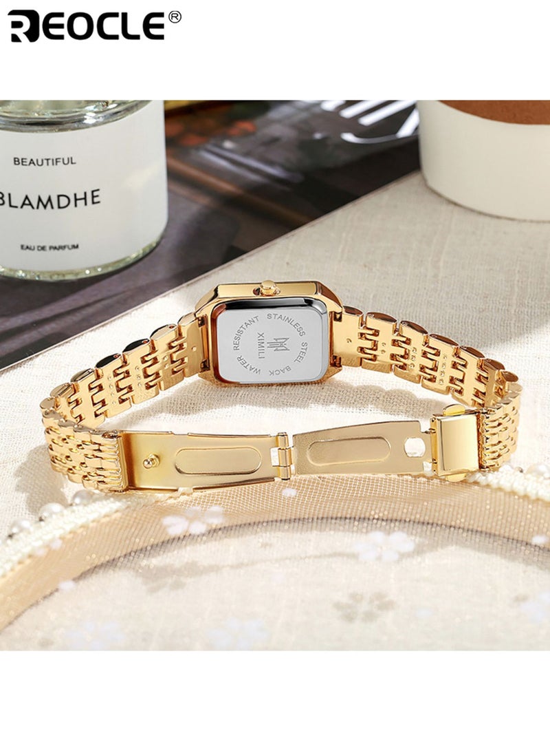 ريوكل ساعة نسائية عمل مستطيلة كوارتز حركة كوارتز عالية الدقة ساعة أنيقة تصميم أنيق علبة سبائك ساعة معصم للاستخدام اليومي - Image 5