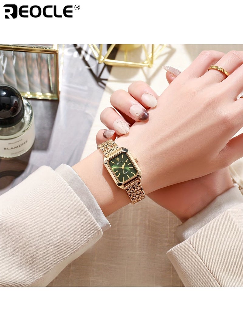 ريوكل ساعة نسائية عمل مستطيلة كوارتز حركة كوارتز عالية الدقة ساعة أنيقة تصميم أنيق علبة سبائك ساعة معصم للاستخدام اليومي - Image 2