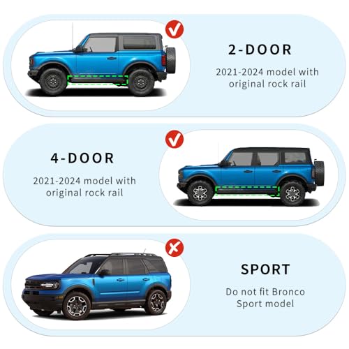 XPHAZZ Side Step Compatible with Bronco 2021+ with OEM Rock Rail, Will Not Fit Raptor or Sport (Style-3) - Image 2