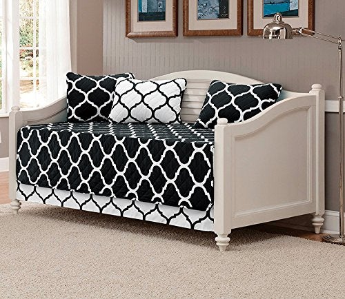 Linen Plus 5pc Daybed Cover Set Quilted Bedspread New (Black/White) - Image 3