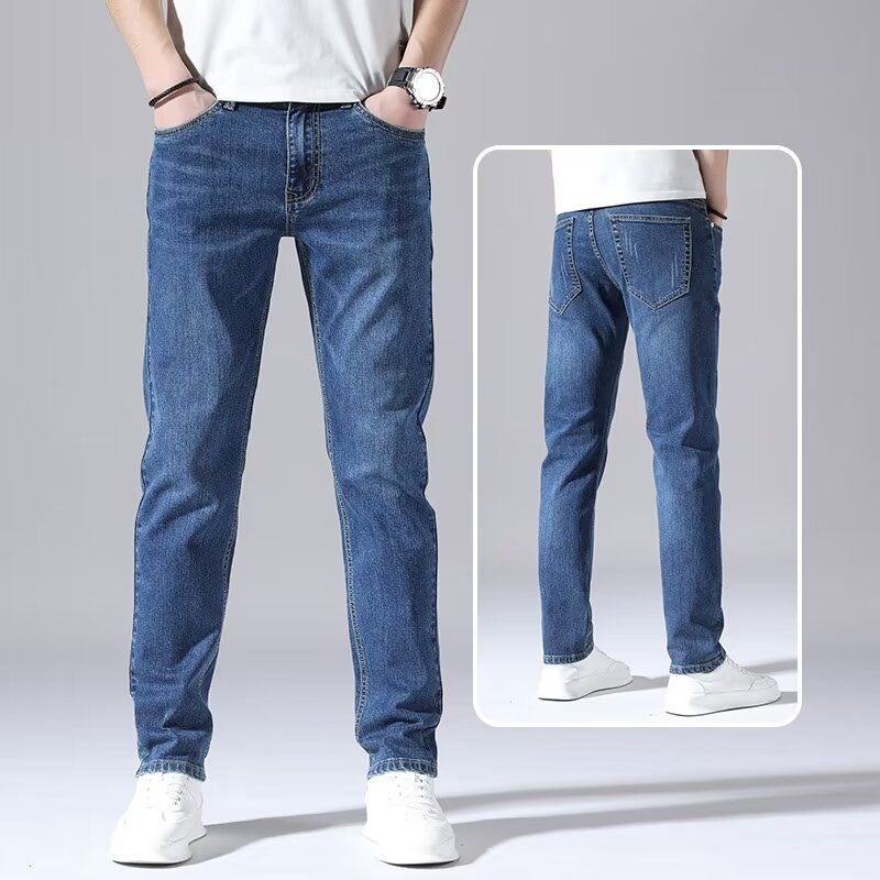 New Style Jeans Mens Summer Thin 2024 Simple Style Slim Fit Straight Mens Trendy Brand Mens Casual Trousers Dark blue  - Image 1