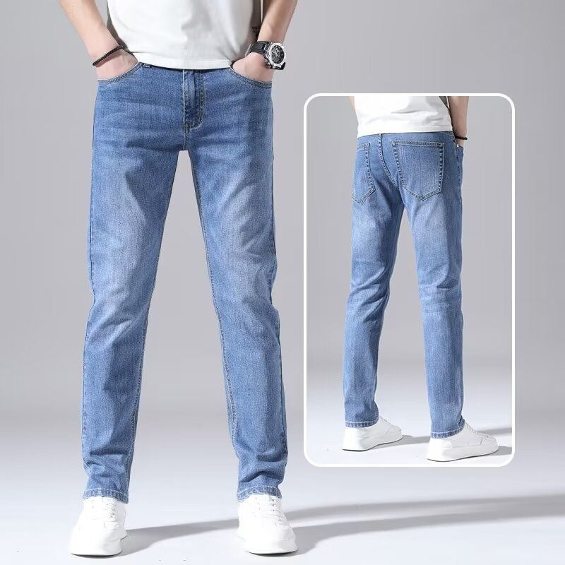 New Style Jeans Mens Summer Thin 2024 Simple Style Slim Fit Straight Mens Trendy Brand Mens Casual Trousers Dark blue  - Image 2