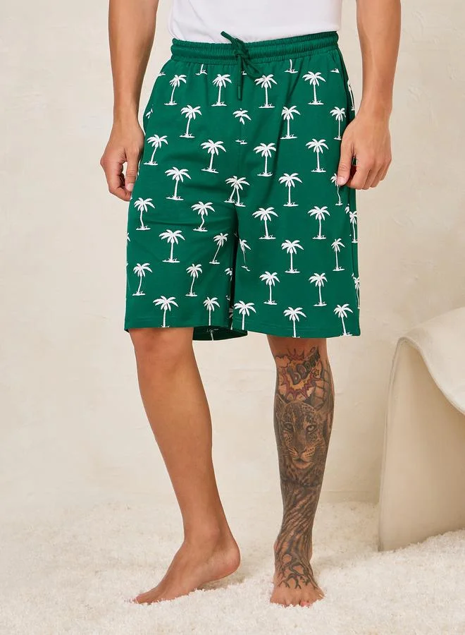 ستايلي Minimal Print T-Shirt & Tropical Print Shorts Set