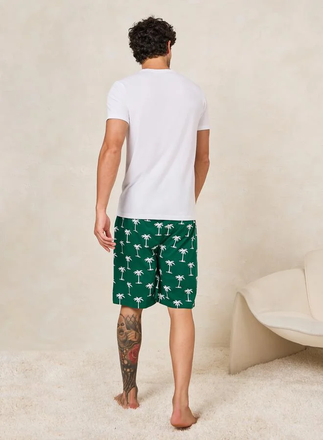 ستايلي Minimal Print T-Shirt & Tropical Print Shorts Set