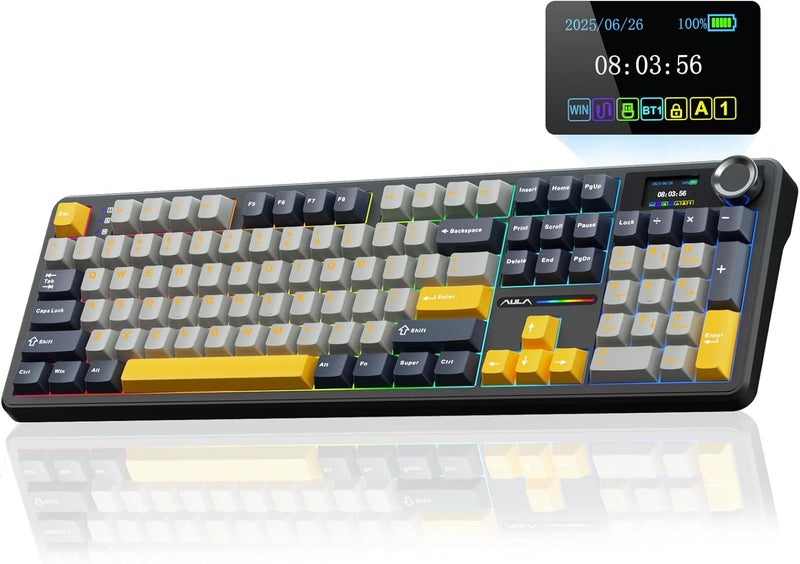 AULA F108 PRO - Wireless Mechanical Keyboard with Screen&Knob,Hot Swappable Gaming Keyboard with 8000mAh Battery,Pre-lubed Switches,RGB Backlit,PBT Keycaps Creamy Sounding Computer Keyboards,104 Keys - Image 1
