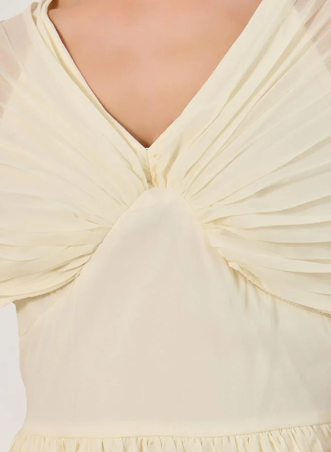 Styli Pleated V-Neck A-Line Midi Dress