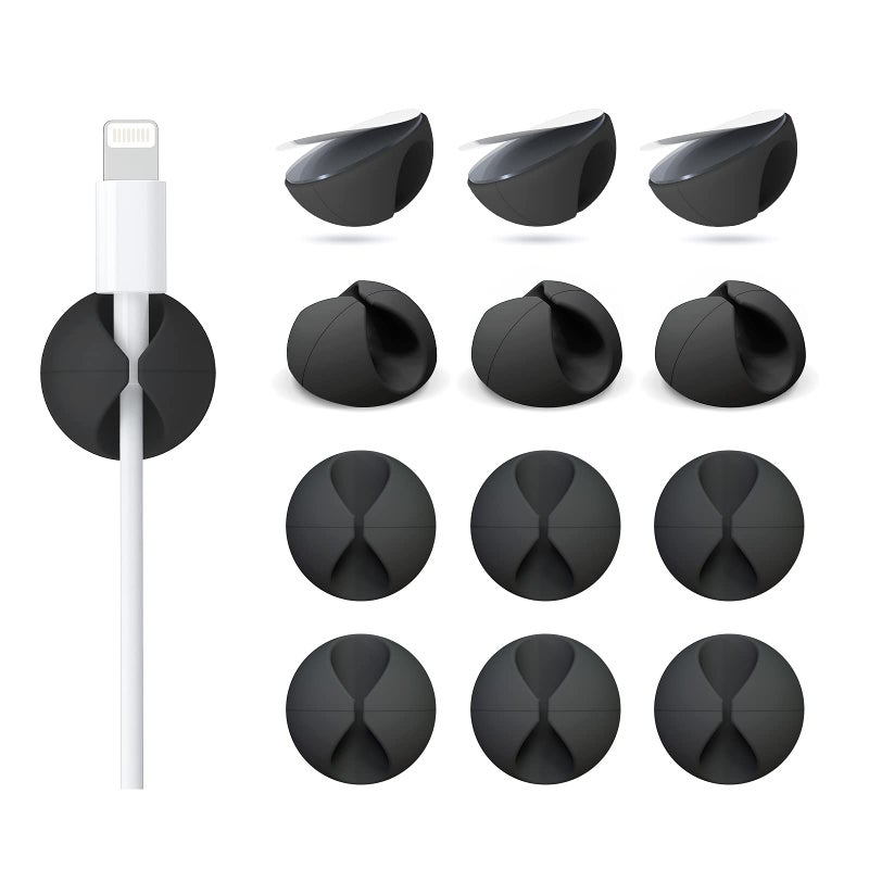 Znben 12 Pack Cable Clips, Znben Cord Organizer Holder Adhesive Cable Management Charger Wire Holder Clips for Desk, Home, Office, Car, Cubicle, Nightstand Black - Image 1