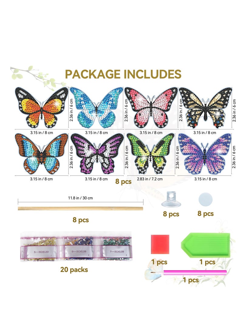 SYOSI - Butterfly Diamond Art,  Butterfly Diamond Painting Kits, DIY Butterfly Stakes Diamond Art Kits, DIY Full Drill Diamond Dots Paintings Picture Arts Craft for Home Wall Art Decor 8 Pcs - Image 1