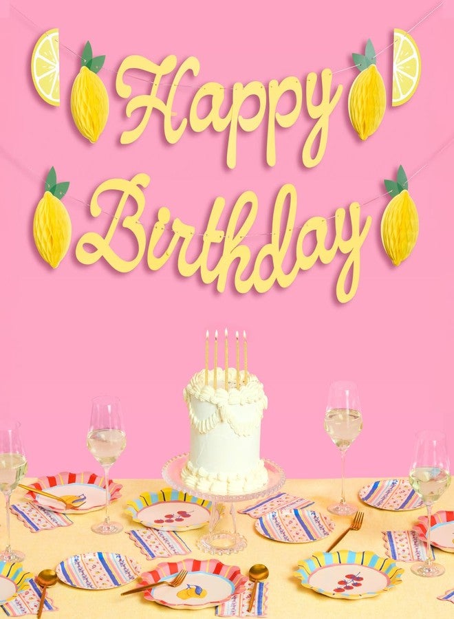 xo, Fetti Happy Birthday Lemon Banner | 52 Inch Italian Banner, Yellow Lemon Decorations, Summer Birthday, Lemonade Theme, Coastal Vibes, Sunny - Image 1