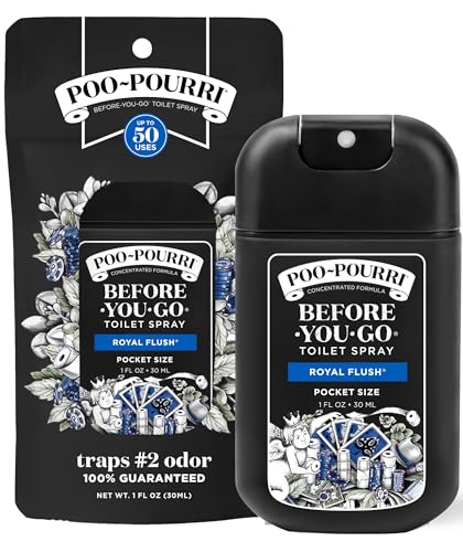 Poo-Pourri Before-You-Go Pocket Toilet Spray, Travel Essentials, Royal Flush, 1 Fl Oz, Up to 50 Uses, On-The-Go Bathroom Odor Deodorizer with Essential Oils, TSA Approved Size, Eucalyptus & Spearmint - Image 1