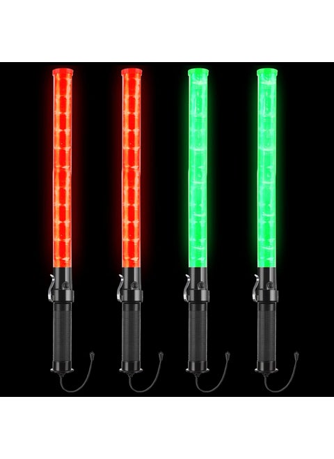 TOODOO 4 Pack Traffic Wands 21 Inch LED Traffic Control Baton Lighted Safety Wands with 2 Flashing Modes Signal Baton Light with Wrist Strap Lanyard Side Clip for Air Marshalling Car Parking Guides