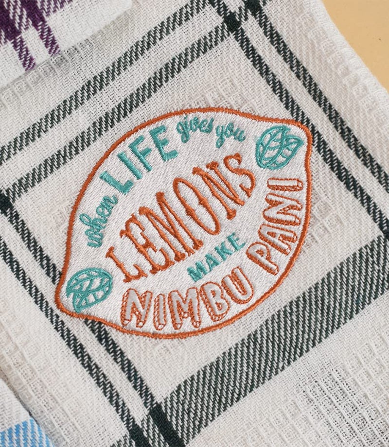 MaatirDesigns Maatir White Checks Embroidered Waffle Cotton Kitchen Towel Set 1 - Image 4