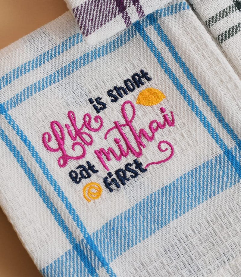 MaatirDesigns Maatir White Checks Embroidered Waffle Cotton Kitchen Towel Set 1 - Image 5
