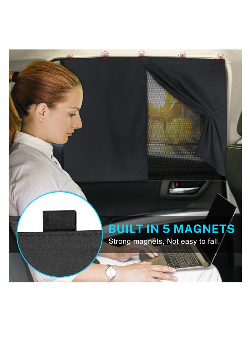 Peachjoy ستائر نوافذ السيارة، 2 قطعة ستارة شمسية مزدوجة الطبقة مغناطيسية لنوافذ السيارة الجانبية، خيارات ظل كامل/ظل نصف، ستارة نافذة سيارة سوداء لحماية من الحرارة/الأشعة فوق البنفسجية، للتخييم والسفر (أسود-2 قطعة) - Image 1