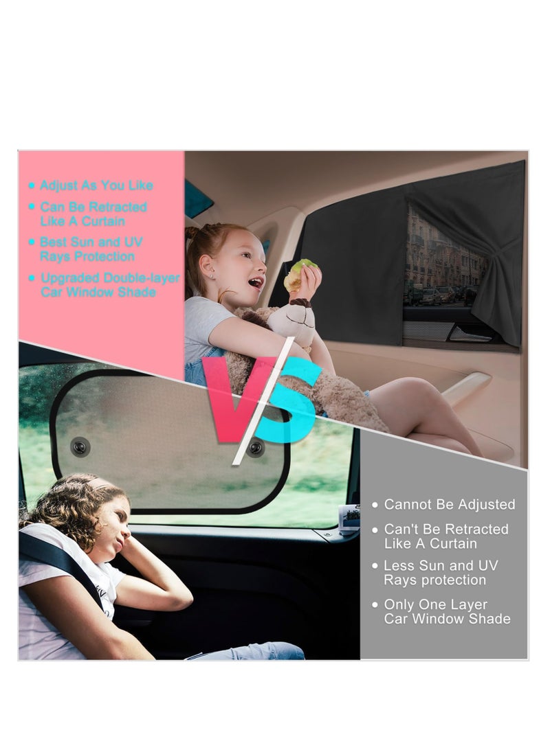 Peachjoy ستائر نوافذ السيارة، 2 قطعة ستارة شمسية مزدوجة الطبقة مغناطيسية لنوافذ السيارة الجانبية، خيارات ظل كامل/ظل نصف، ستارة نافذة سيارة سوداء لحماية من الحرارة/الأشعة فوق البنفسجية، للتخييم والسفر (أسود-2 قطعة) - Image 2