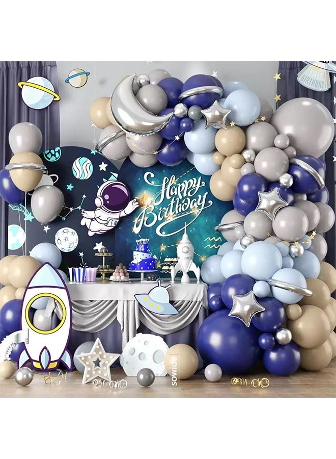 Space Balloons Galaxy Balloons Galaxy Party Decorations Metallic Galaxy Balloons Star Moon Balloons Galaxy Party Garland Supplies For Girl Birthday Navy Blue/Silver - Image 1