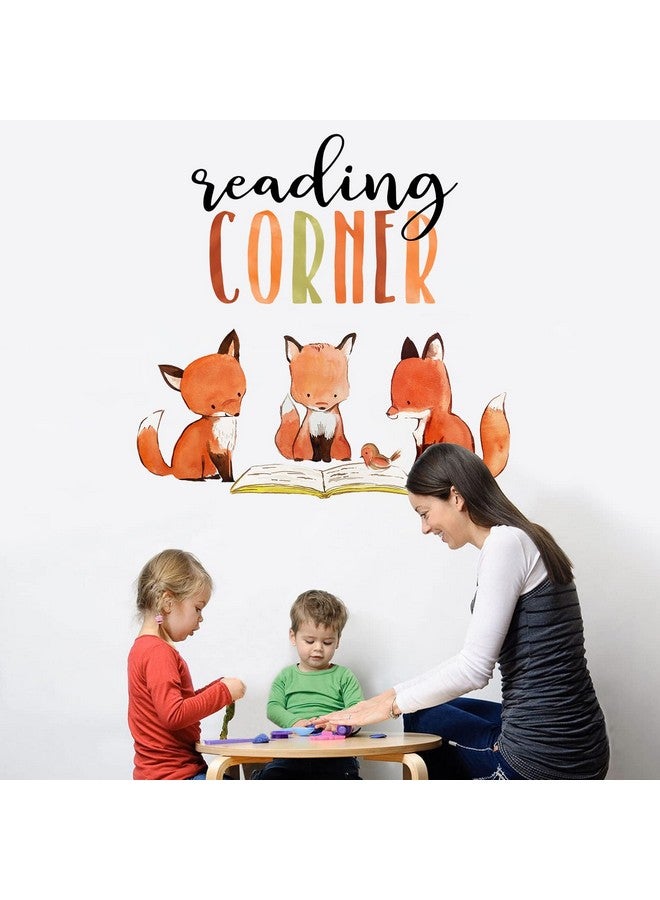 Mfault Foxes Reading Corner Baby Boys Girls Wall Decals Stickers, Removable Woodland Animals Read Books Nursery Playroom Decorations Bedroom Classroom Art, Bird Kids Library Toddler Room Decor - Image 5