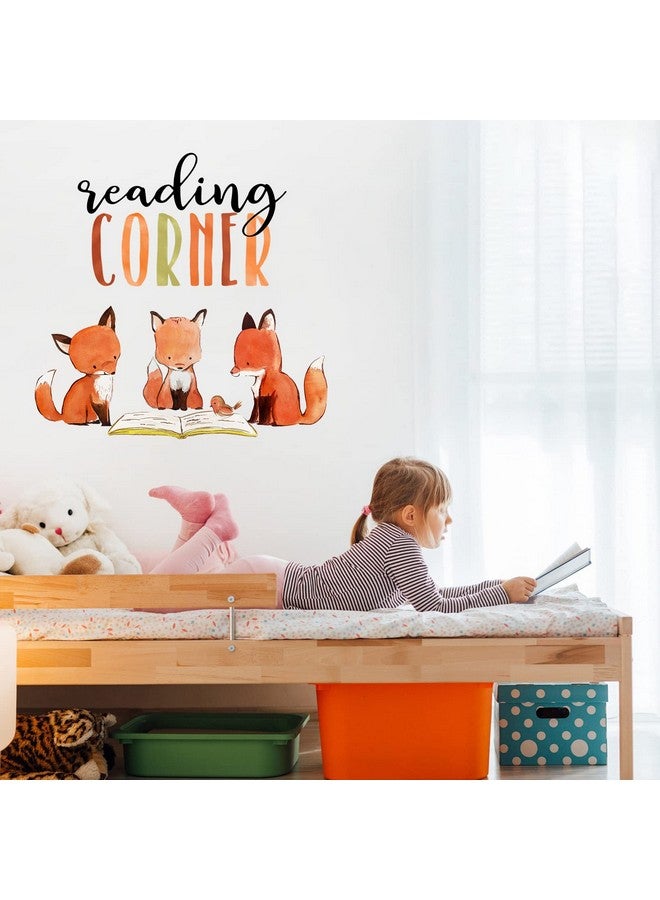 Mfault Foxes Reading Corner Baby Boys Girls Wall Decals Stickers, Removable Woodland Animals Read Books Nursery Playroom Decorations Bedroom Classroom Art, Bird Kids Library Toddler Room Decor - Image 4