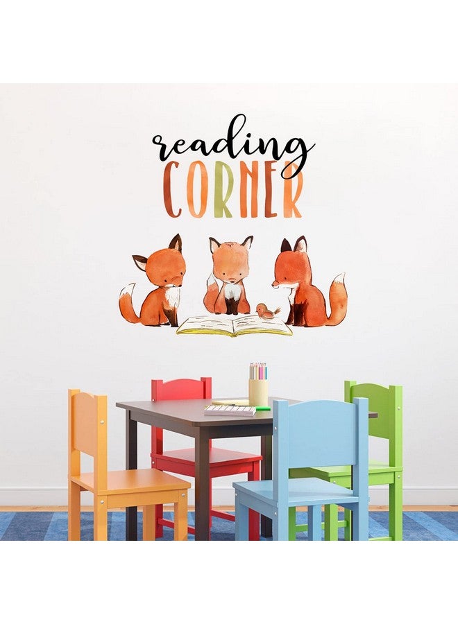 Mfault Foxes Reading Corner Baby Boys Girls Wall Decals Stickers, Removable Woodland Animals Read Books Nursery Playroom Decorations Bedroom Classroom Art, Bird Kids Library Toddler Room Decor - Image 1
