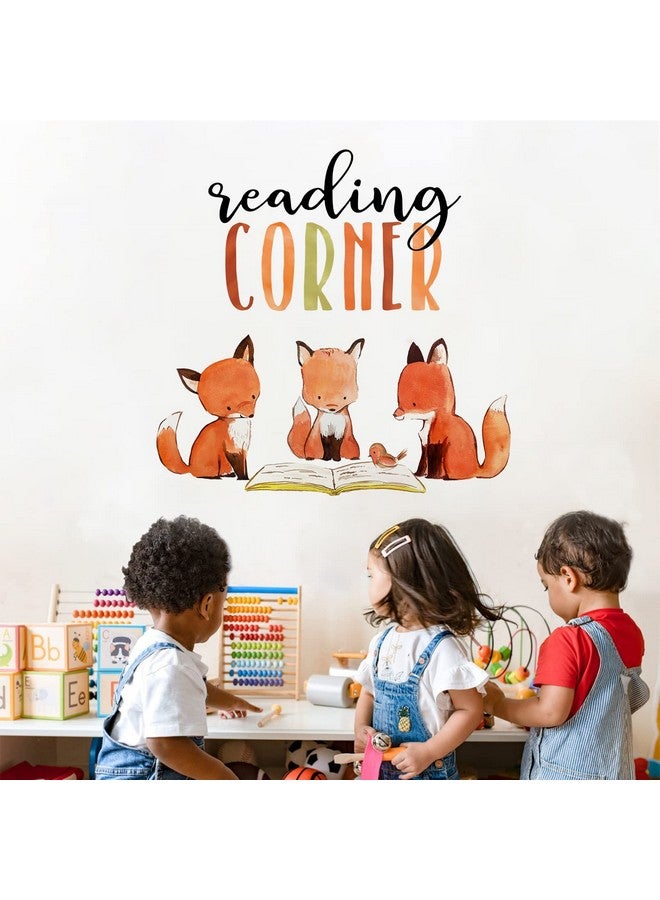 Mfault Foxes Reading Corner Baby Boys Girls Wall Decals Stickers, Removable Woodland Animals Read Books Nursery Playroom Decorations Bedroom Classroom Art, Bird Kids Library Toddler Room Decor - Image 3