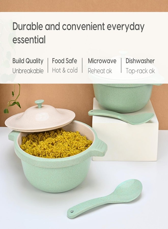 Eha Earth Friendly Serving Bowls with Lid | Microwave Safe | Made with Rice Husk and Bamboo Fibers | 2500 ml Each | Set of 2 | Celeste Green - Image 4