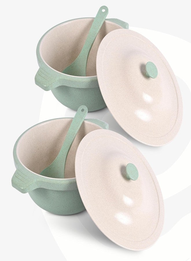 Eha Earth Friendly Serving Bowls with Lid | Microwave Safe | Made with Rice Husk and Bamboo Fibers | 2500 ml Each | Set of 2 | Celeste Green - Image 1