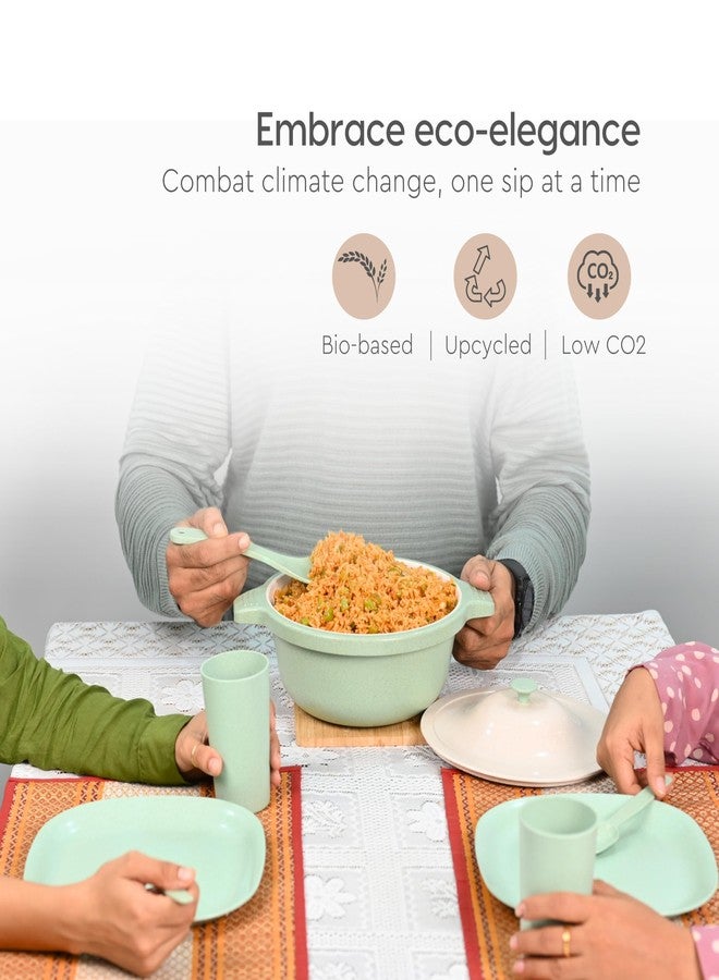 Eha Earth Friendly Serving Bowls with Lid | Microwave Safe | Made with Rice Husk and Bamboo Fibers | 2500 ml Each | Set of 2 | Celeste Green - Image 5