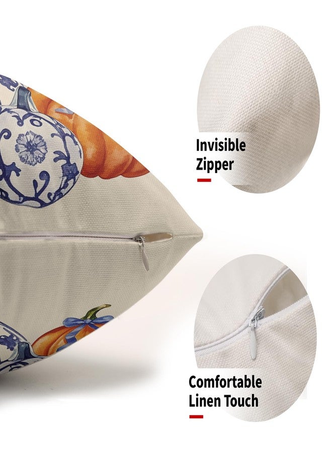 Smozenith Blue Orange Fall Pumpkin Chinoiserie Pillow Covers 12X20 Set of 2, Autumn Thanksgiving Print Decorative Throw Pillow Covers Outdoor Farmhouse Seasonal Cushion Cases Couch Sofa Bed Decor - Image 2