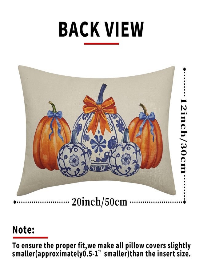 Smozenith Blue Orange Fall Pumpkin Chinoiserie Pillow Covers 12X20 Set of 2, Autumn Thanksgiving Print Decorative Throw Pillow Covers Outdoor Farmhouse Seasonal Cushion Cases Couch Sofa Bed Decor - Image 3