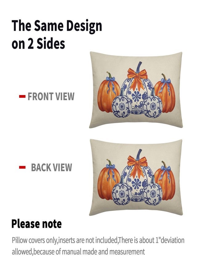 Smozenith Blue Orange Fall Pumpkin Chinoiserie Pillow Covers 12X20 Set of 2, Autumn Thanksgiving Print Decorative Throw Pillow Covers Outdoor Farmhouse Seasonal Cushion Cases Couch Sofa Bed Decor - Image 4