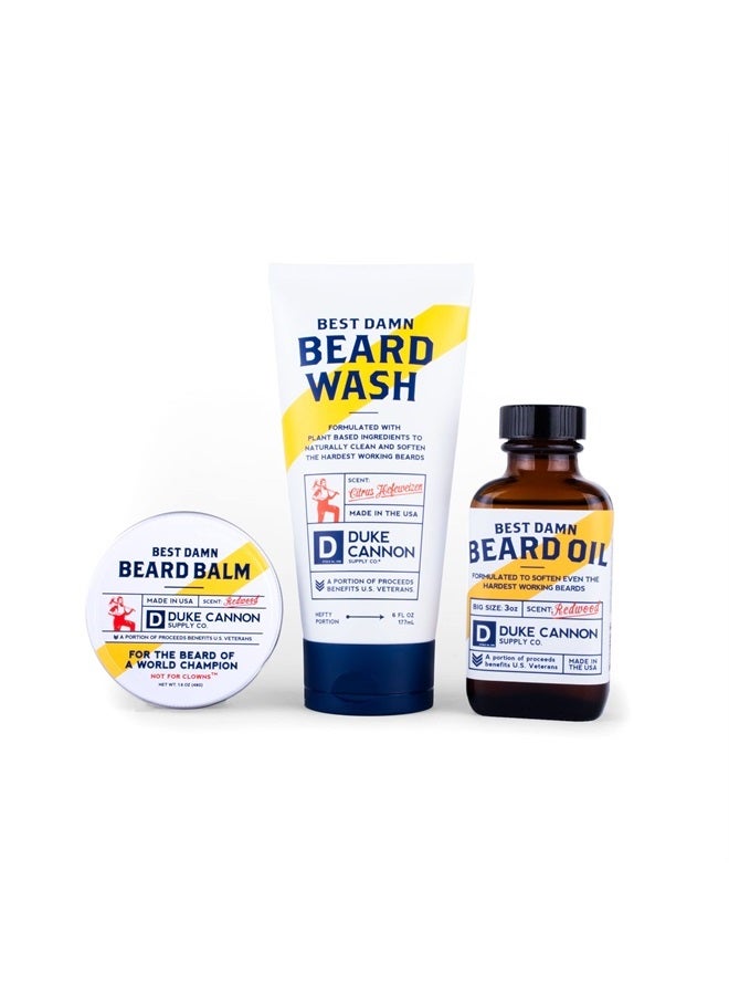 Duke Cannon Supply Co. Best Damn Beard Care Collection for Men (Citrus Hefeweizen Scent) 3 Gift Bundle - Superior Grade Collection, Featuring Premium Beard Wash, Beard Balm, Beard Oil (3 Piece Set) - Image 1