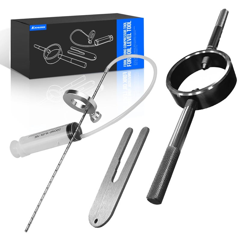 Achilioson Universal Motorcycle Fork Spring Compressor Tool, Fork Oil Level Tool for Most Upside Down Streetbike Motorcycle Forks - Image 1
