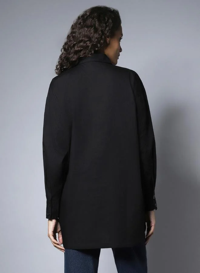 HIGH STAR Solid Pocket Detail Longline Regular Fit Shirt by Styli