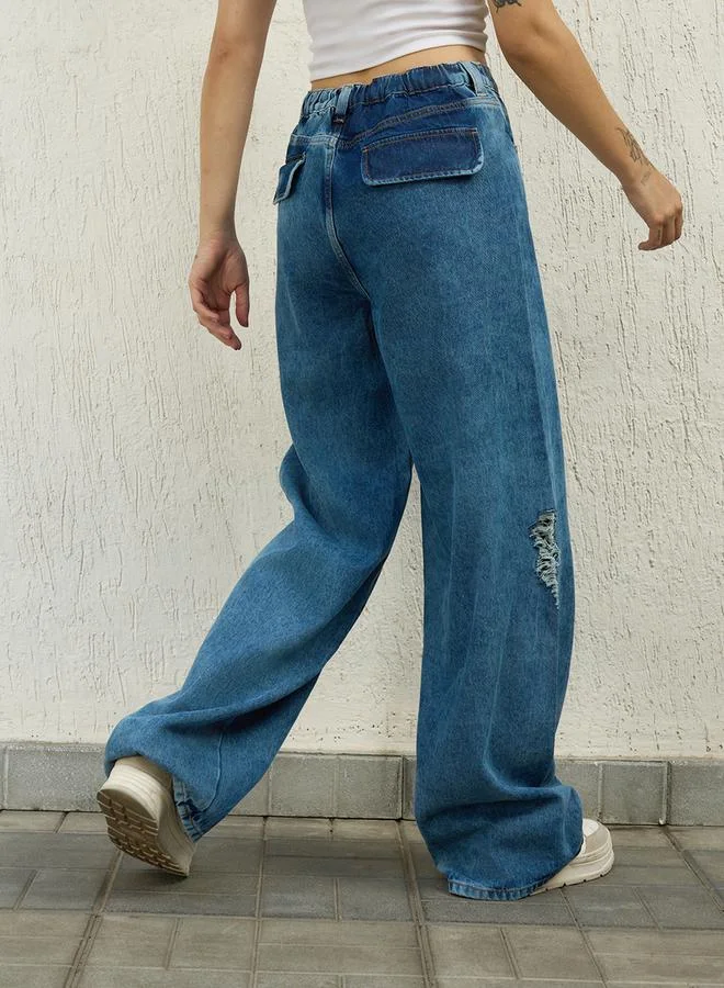 Hubberholme High Rise Distressed Straight Fit Jeans by Styli