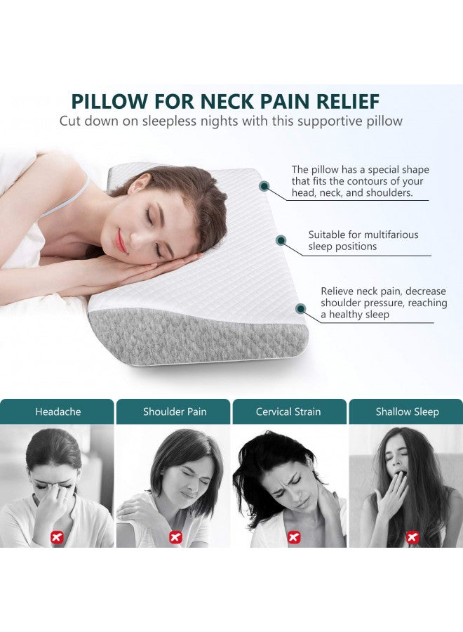 ZAMAT ZAMAT Contour Memory Foam Pillow for Neck Pain Relief, Adjustable Ergonomic Cervical Pillow for Sleeping, Orthopedic Neck Pillow with Washable Cover, Bed Pillows for Side, Back, Stomach Sleepers - Image 2