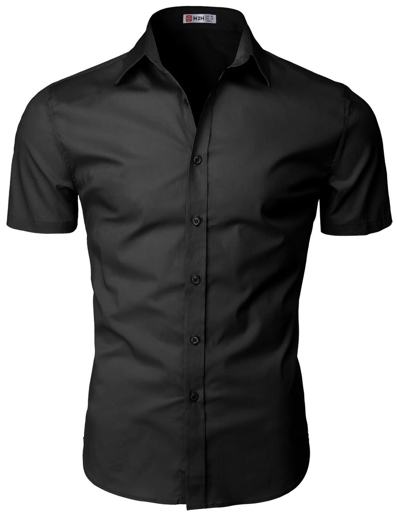 H2H Mens Black Dress Shirt Black US M/Asia L (KMTSTS0132) - Image 2