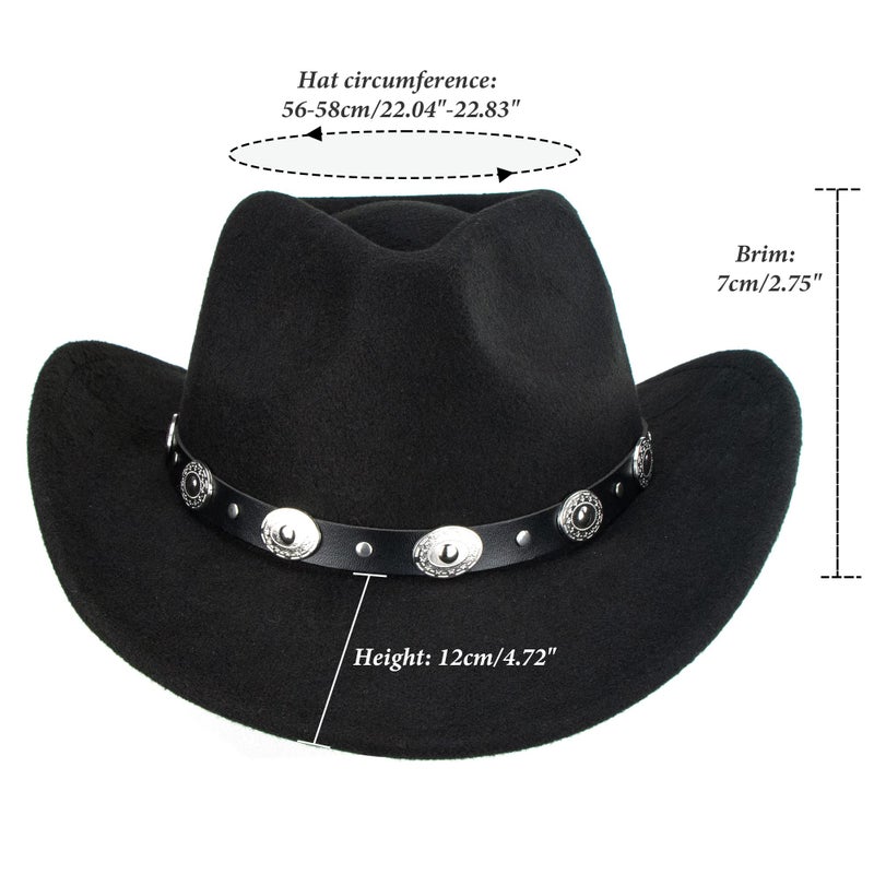 Mealah Women & Men Felt Western Cowboy Hat Classic Roll Up Brim Belt Buckle Cowgirl Fedora (M) - Image 2