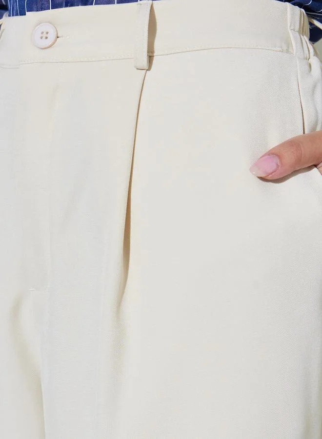 Styli Cream Cream Wide Leg With Pleat Detailing Formal Pants for Women | Best Price UAE