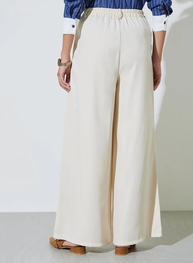 Styli Cream Cream Wide Leg With Pleat Detailing Formal Pants for Women | Best Price UAE