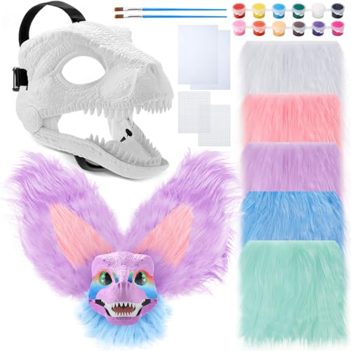 Seenelling 13 Pcs DIY Dino Mask Kit Hard Plastic Dinosaur Mask Furry Therian Dino Costume Kit Animal Dinosaur Party CostumeCute Color - Image 1